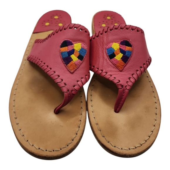 Jack Rogers Sandals Womens 8M Pink Leather Rainbow Heart Thong Flats Used - Picture 1 of 7